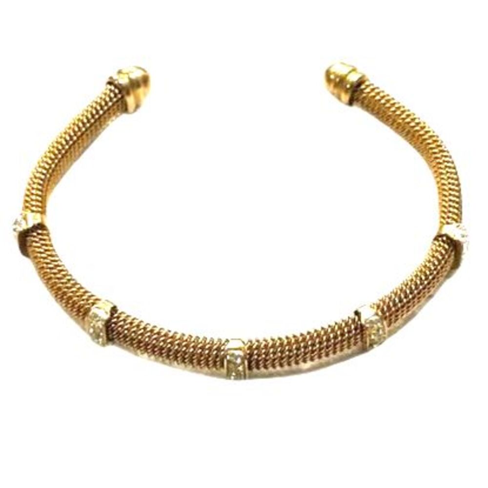 Elegant Gold ColorMesh Bracelet with Crystal Accents Stainless Steel